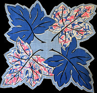 Blue Maple Leaves Vintage Handkerchief