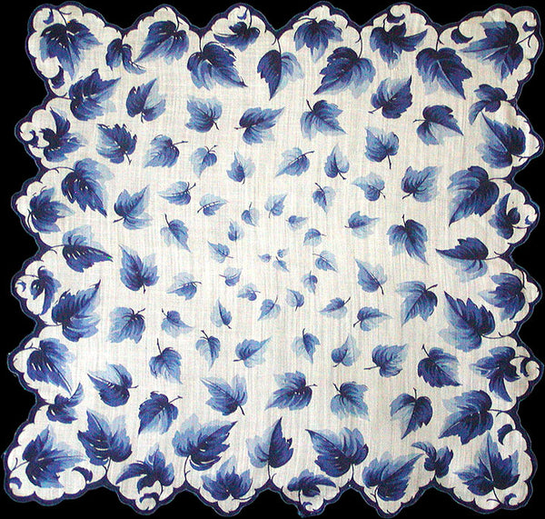 Concentric Blue Leaves Vintage Handkerchief