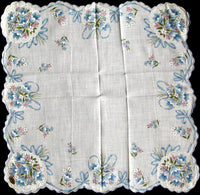 Blue Tulip Nosegay Bouquets Vintage Handkerchief