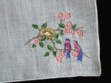 Bluebirds Egg Nest Embroidered Vintage Handkerchief
