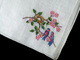 Bluebirds Egg Nest Embroidered Vintage Handkerchief