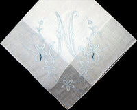 Monogram N Vintage Handkerchief Blue Madeira Shadow Embroidery