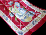 Blue Tulips Red Linen Vintage Kitchen Tea Towel or Runner 38x13