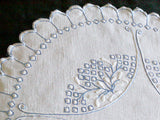 Arts & Crafts Bluework Embroidered Linen Doily 20 Inches
