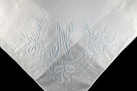 Monogram N Vintage Handkerchief Blue Madeira Embroidery Bows