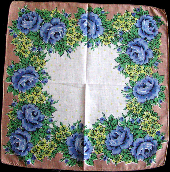 Blue Roses Border Vintage Handkerchief