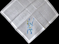 Monogram H Vintage Handkerchief, Blue Embroidery