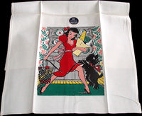 Girl with Groceries & Scotty Dog Vintage Tea Towel, Unused - MWT