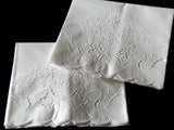 Madeira Embroidered Vintage Pillowcases White Cutwork Bow, Pair