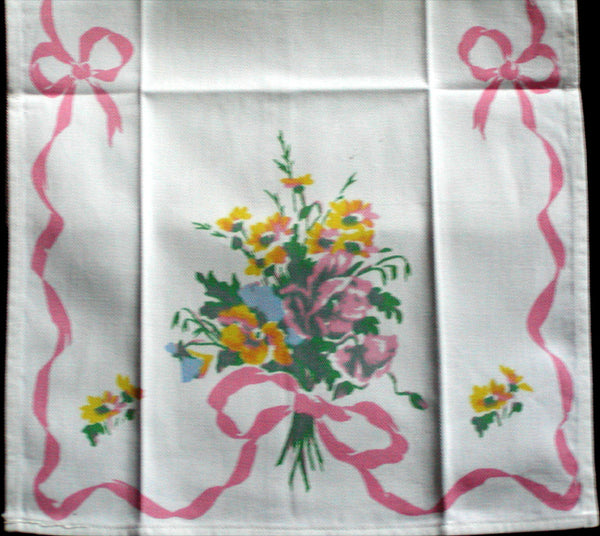 Bows & Pansies Vintage Tea Towel, Pink