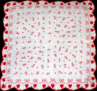 Bows & Valentine Hearts Vintage Handkerchief