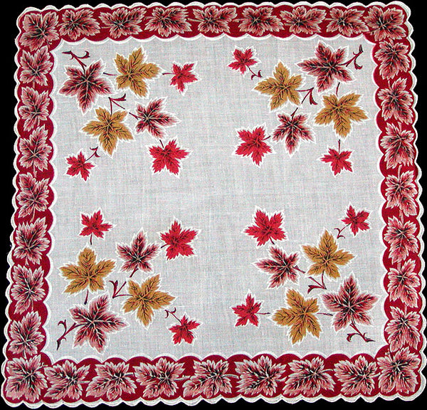 Red Orange & Yellow Leaves Vintage Handkerchief