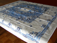 Broderie Blue and White Floral Tulips Vintage Tablecloth Unused