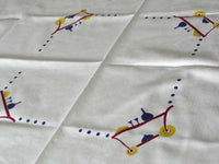 Broderie Waiter and Waitress Vintage Tablecloth 48x50