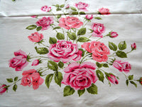 Broderie Pink & Coral Roses Vintage Tablecloth 52x70 Unused MWT