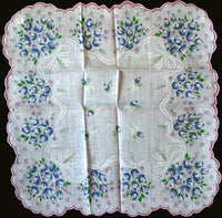 Blue Rose Bouquets NOS Vintage Handkerchief