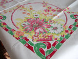 Red Wire Baskets of Flowers Vintage Sailcloth Tablecloth 56x74