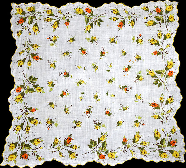 Orange and Yellow Rosebuds Vintage Handkerchief