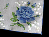 Blue Roses w Lily of the Valley Vintage Handkerchief, Burmel Ori
