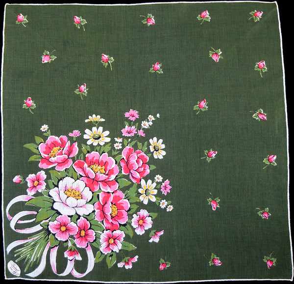 Burmel Floral Bouquet Irish Linen Vintage Handkerchief 15 Inches