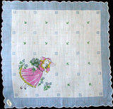Girl Smelling Roses Vintage Handkerchief Burmel Original New Old Stock