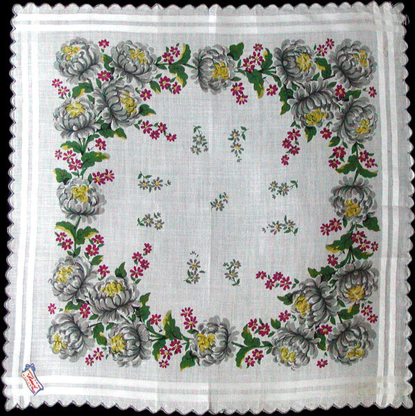 Chrysanthemums Vintage Handkerchief of the Month Burmel As Seen in Vogue