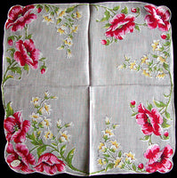 Pink Poppies Vintage Handkerchief, Burmel Original Irish Linen