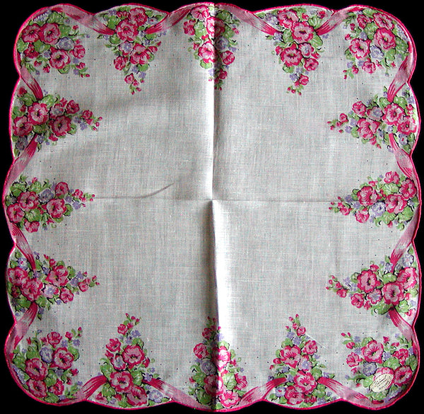 Floral & Ribbon Vintage Handkerchief Burmel Original Irish Linen