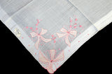 Burmel Orig Applique Pink Bows Vintage Handkerchief, Madeira