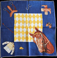 Burmel Equestrian Horse Irish Linen Vintage Handkerchief Blue
