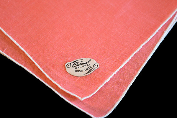 Burmel Hand Rolled Vintage Irish Linen Handkerchief, Coral
