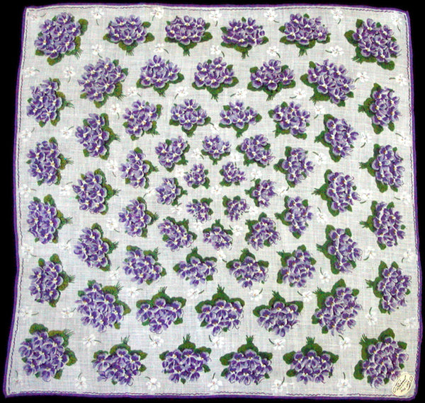 Violets Irish Linen Vintage Handkerchief, Burmel Original