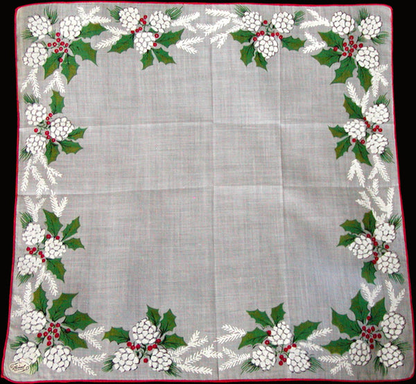 Burmel Original Pinecones Holly Vintage Christmas Handkerchief