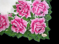 Pink Rose Border Vintage Handkerchief, Burmel Orig