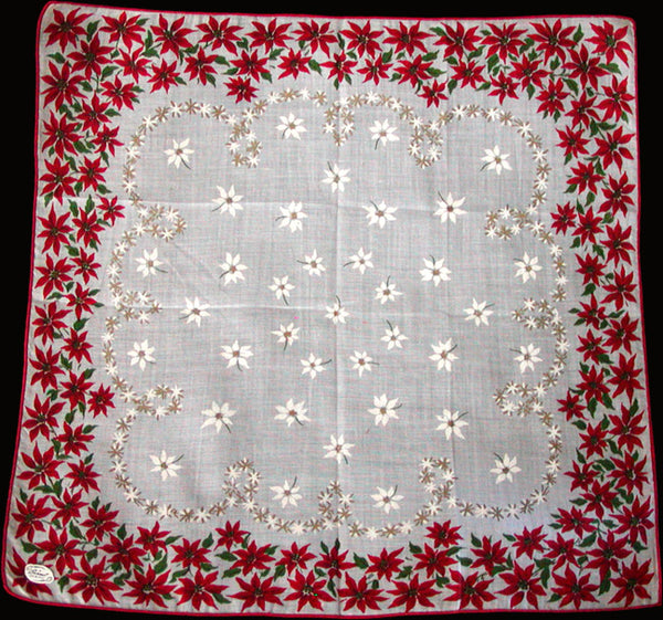 Burmel Orig Christmas Poinsettias Gilded Vintage Handkerchief