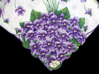 Purple Violets Irish Linen Vintage Handkerchief, Burmel
