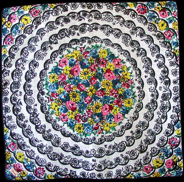 Concentric Flowers Burmel Vintage Handkerchief of the Month As Seen In Vogue