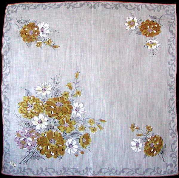 Dahlias Vintage Handkerchief Burmel Original New Old Stock