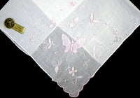 Applique Pink Butterflies Vintage Handkerchief Madeira Portugal