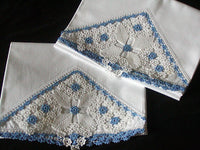 PR Vintage Pillowcases, Blue and White Crochet Lace, Tubing