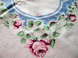 Callaway Pink and Wine Roses Vintage Tablecloth 50x66
