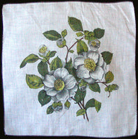 Camellia Vintage Linen Handkerchief New Old Stock