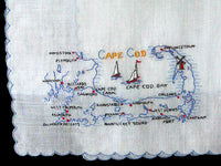 Cape Cod Embroidered Map Vintage Handkerchief Franshaw