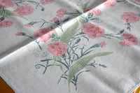 Pink Carnations Vintage Tablecloth, Linen 50x50