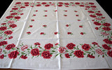 Red Carnations Vintage Tablecloth 52x48