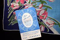 January Flower of the Month Vintage Linen Handkerchief, Kimball