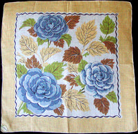 Carol Stanley Flowers Leaves Vintage Linen Handkerchief