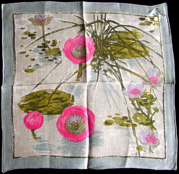 Lily Pads Vintage Irish Linen Handkerchief, Celebritees