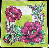 Purple Floral Linen Vintage Handkerchief