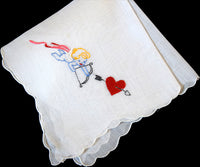 Cherub w Bow & Arrow Heart Valentine's Day Vintage Handkerchief